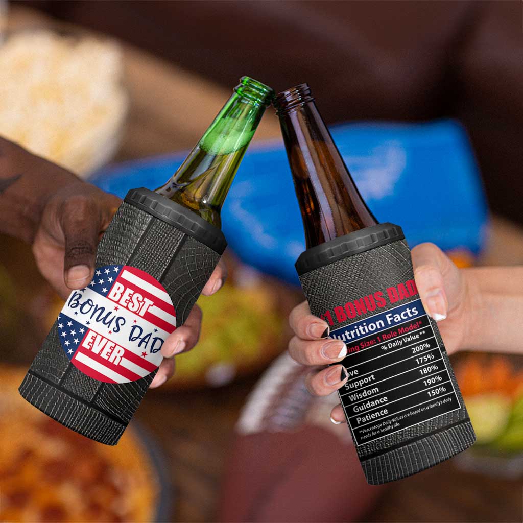Best Bonus Dad Ever 4 in 1 Can Cooler Tumbler Step Dad American Flag