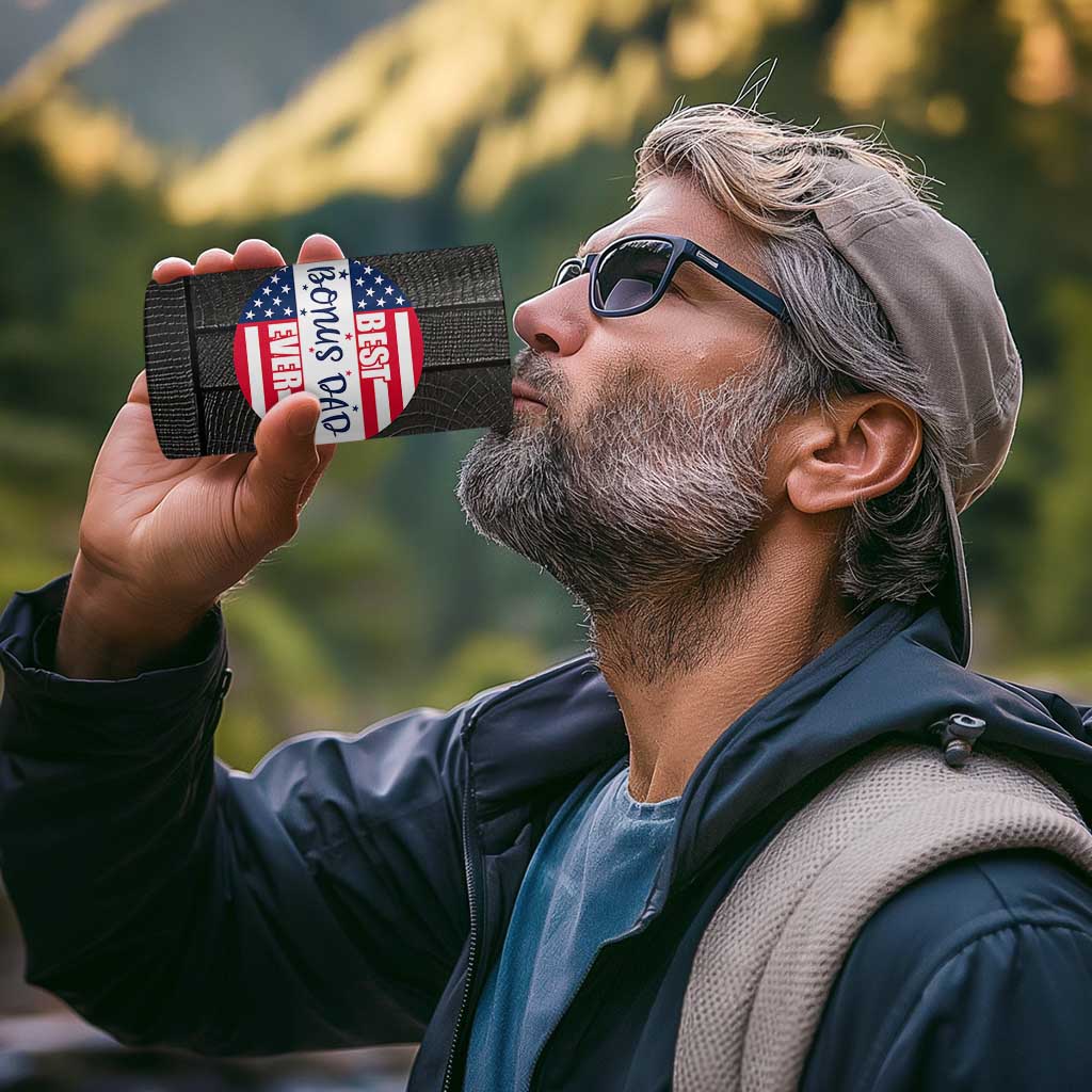 Best Bonus Dad Ever 4 in 1 Can Cooler Tumbler Step Dad American Flag