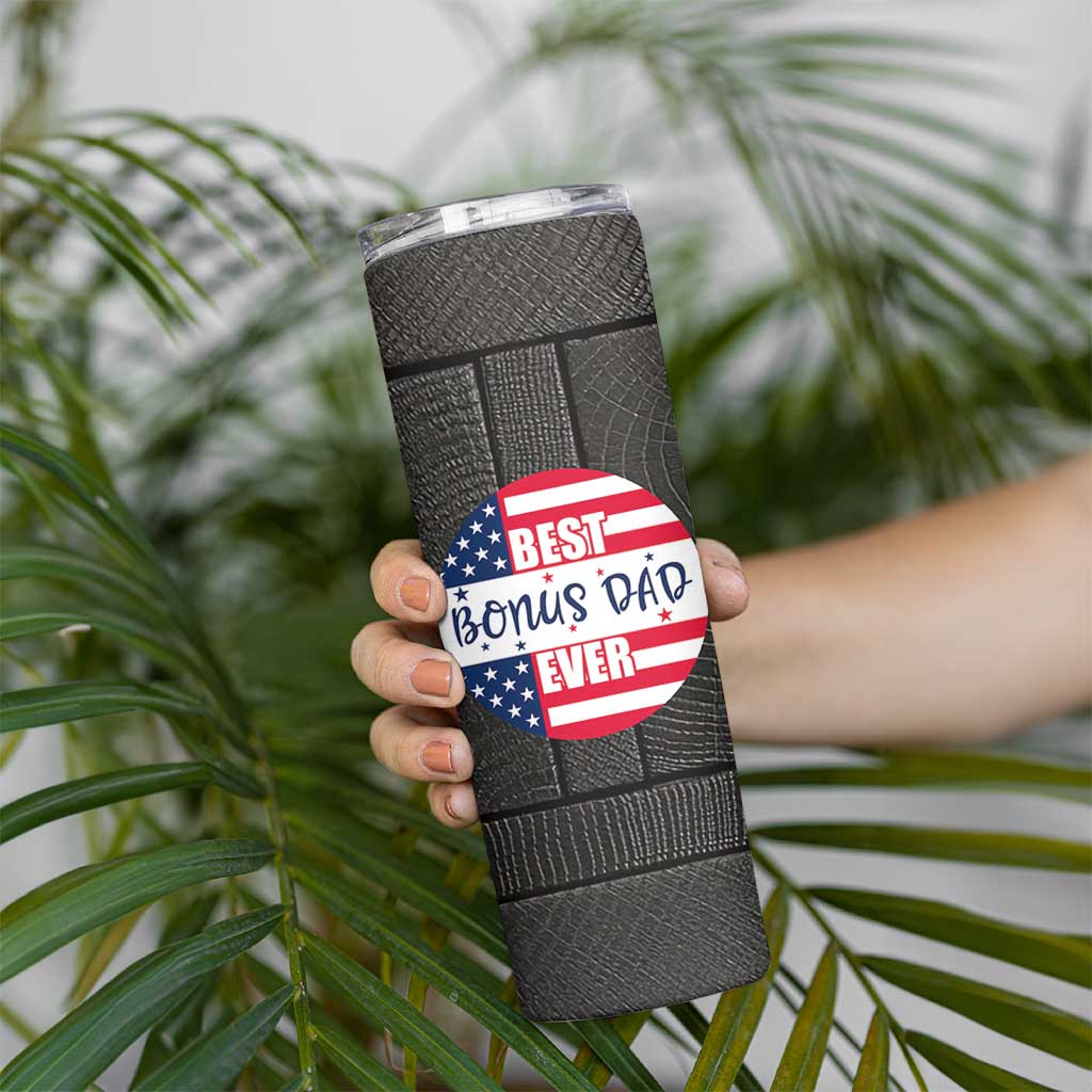 Best Bonus Dad Ever Skinny Tumbler Step Dad American Flag