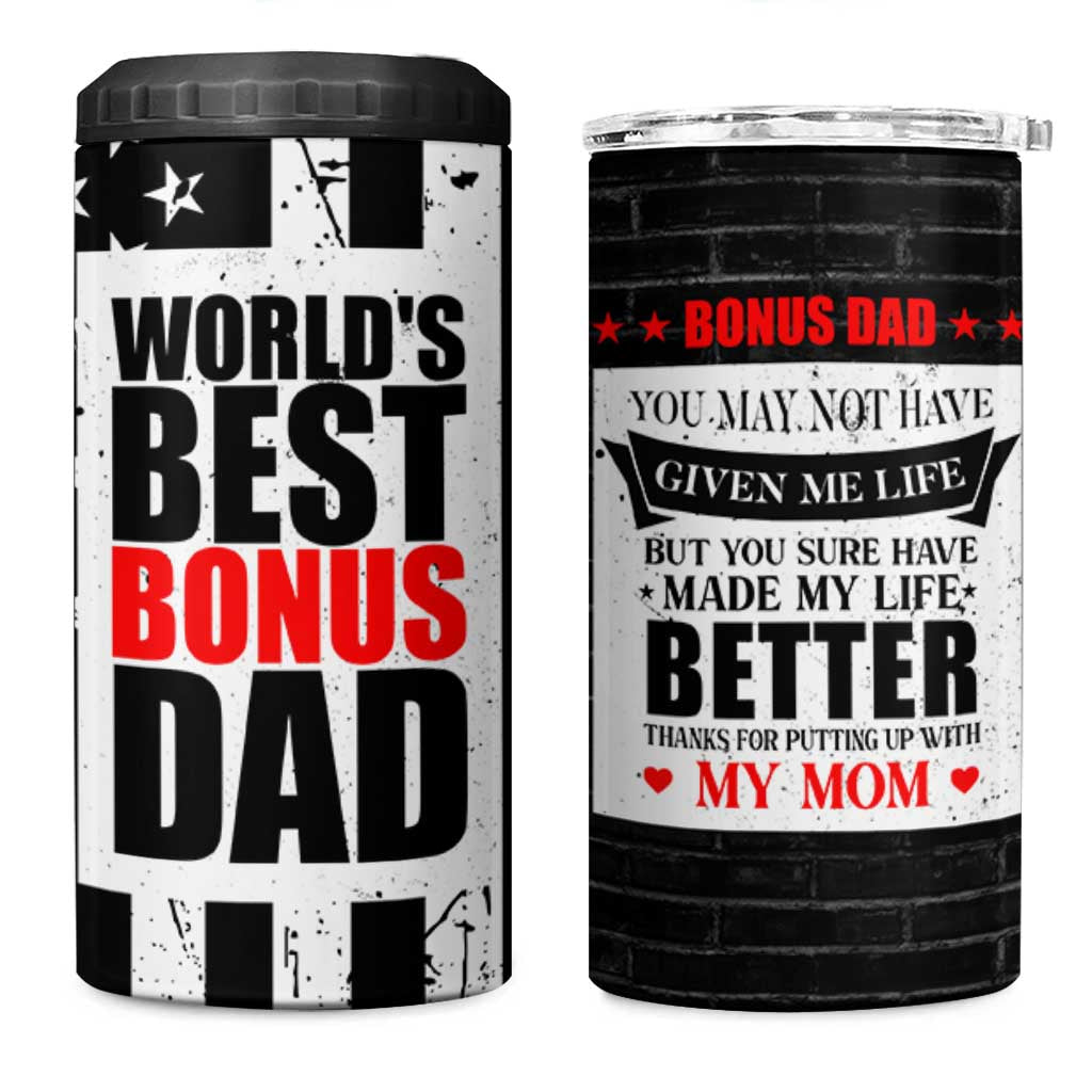 Fathers Day Gift For Bonus Dad 4 in 1 Can Cooler Tumbler Birthday Gifts For Step Dad From Daughter Son Kids US Flag