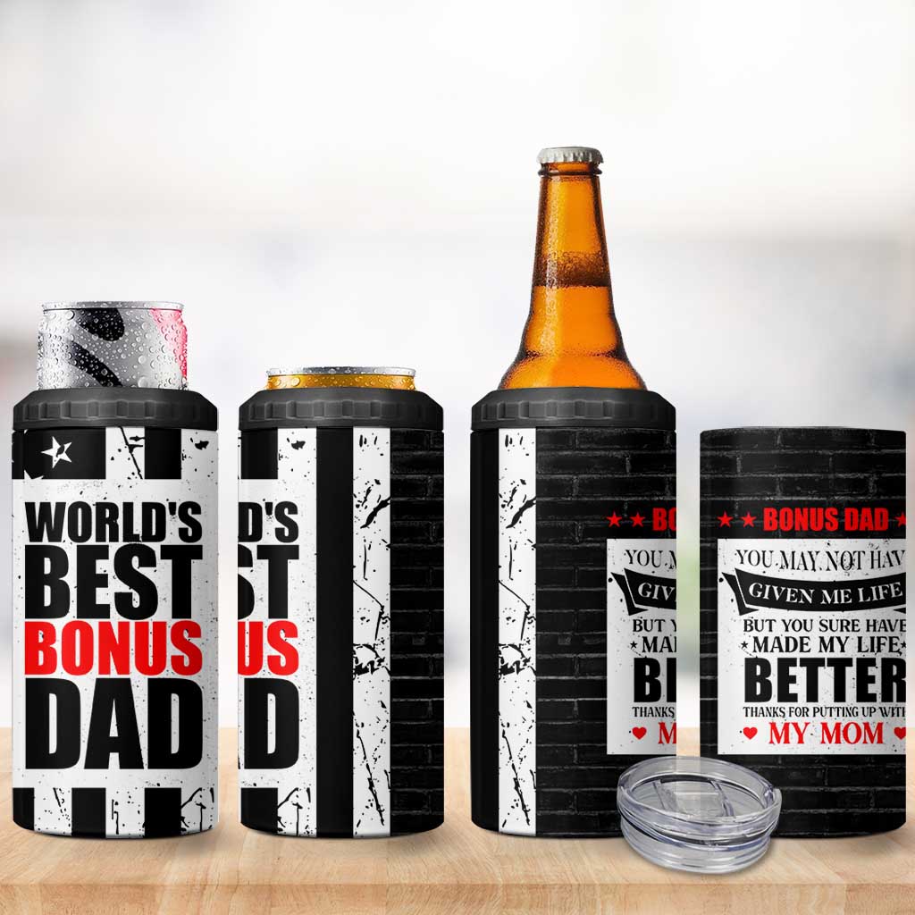 Fathers Day Gift For Bonus Dad 4 in 1 Can Cooler Tumbler Birthday Gifts For Step Dad From Daughter Son Kids US Flag