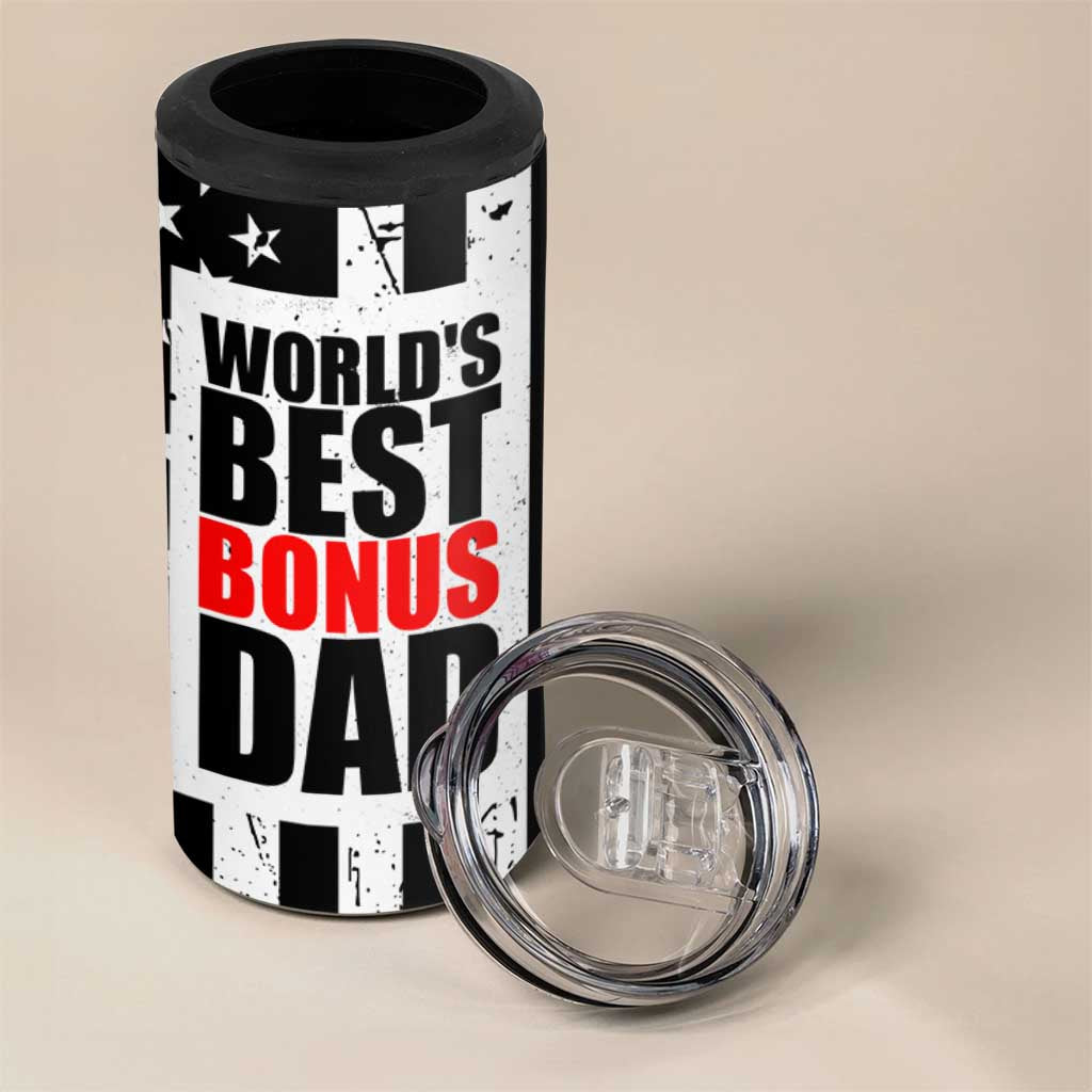 Fathers Day Gift For Bonus Dad 4 in 1 Can Cooler Tumbler Birthday Gifts For Step Dad From Daughter Son Kids US Flag