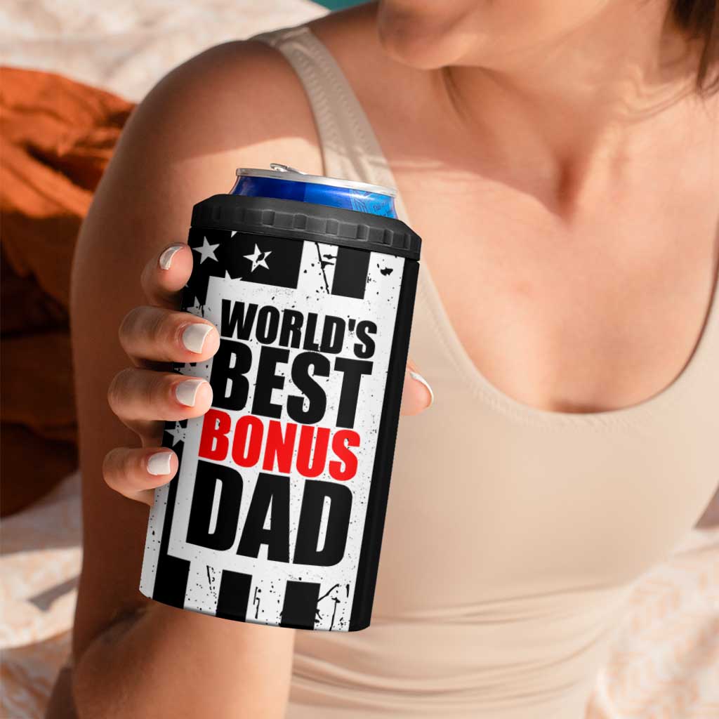 Fathers Day Gift For Bonus Dad 4 in 1 Can Cooler Tumbler Birthday Gifts For Step Dad From Daughter Son Kids US Flag