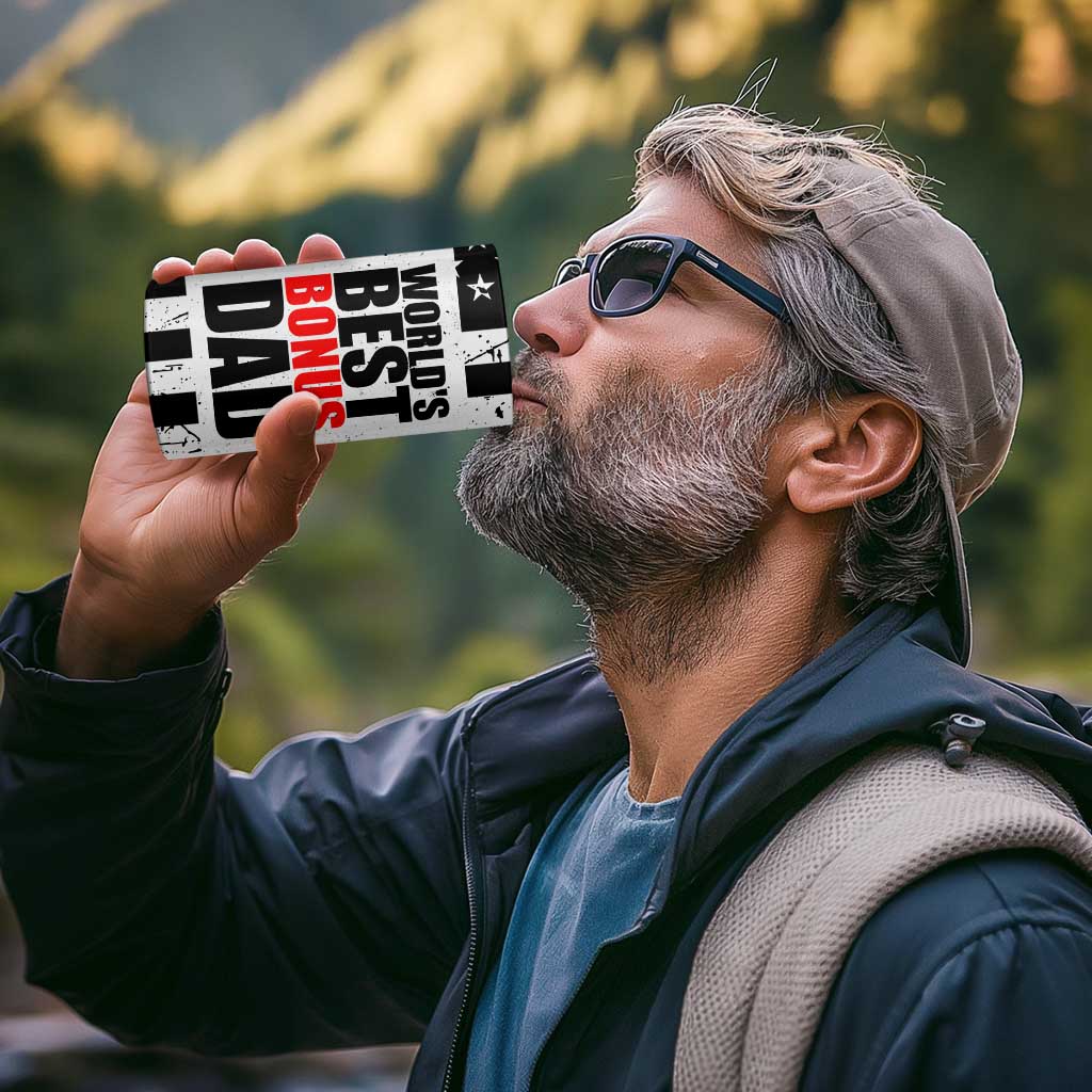 Fathers Day Gift For Bonus Dad 4 in 1 Can Cooler Tumbler Birthday Gifts For Step Dad From Daughter Son Kids US Flag