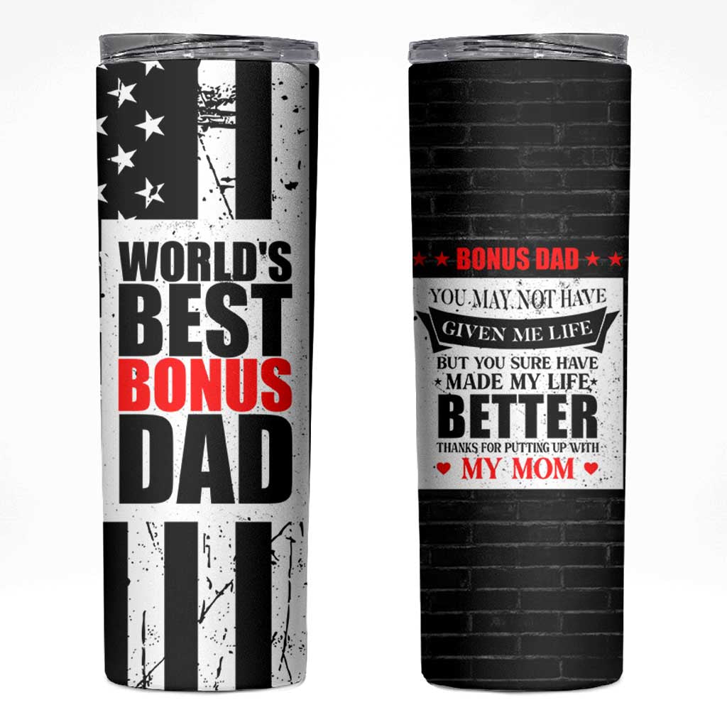 Fathers Day Gift For Bonus Dad Skinny Tumbler Birthday Gifts For Step Dad From Daughter Son Kids US Flag