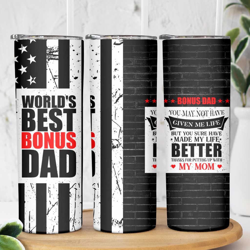 Fathers Day Gift For Bonus Dad Skinny Tumbler Birthday Gifts For Step Dad From Daughter Son Kids US Flag