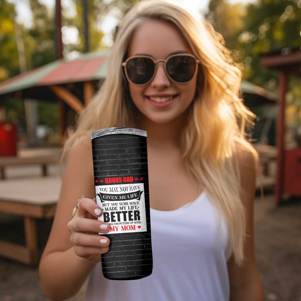 Fathers Day Gift For Bonus Dad Skinny Tumbler Birthday Gifts For Step Dad From Daughter Son Kids US Flag