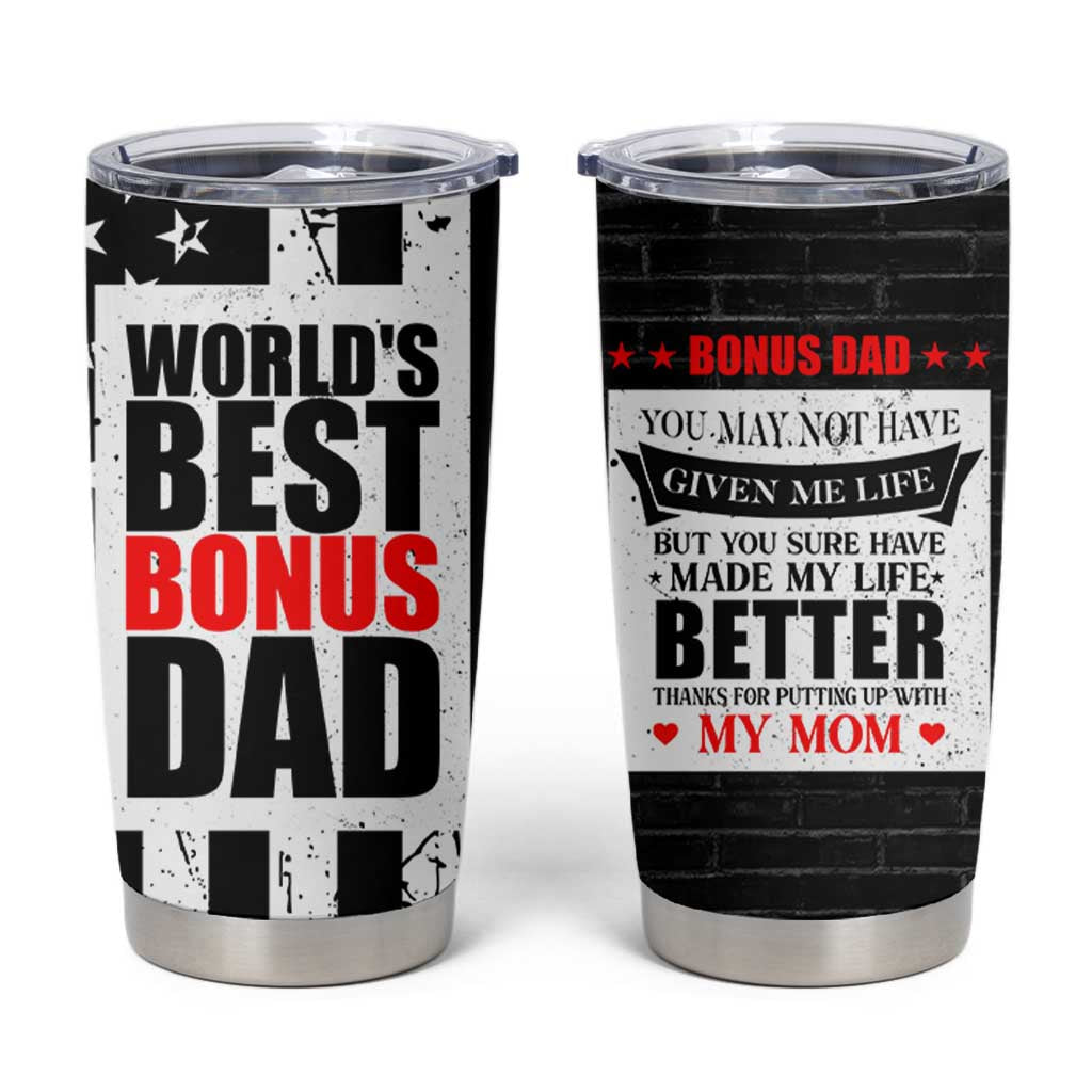 Fathers Day Gift For Bonus Dad Tumbler Cup Birthday Gifts For Step Dad From Daughter Son Kids US Flag