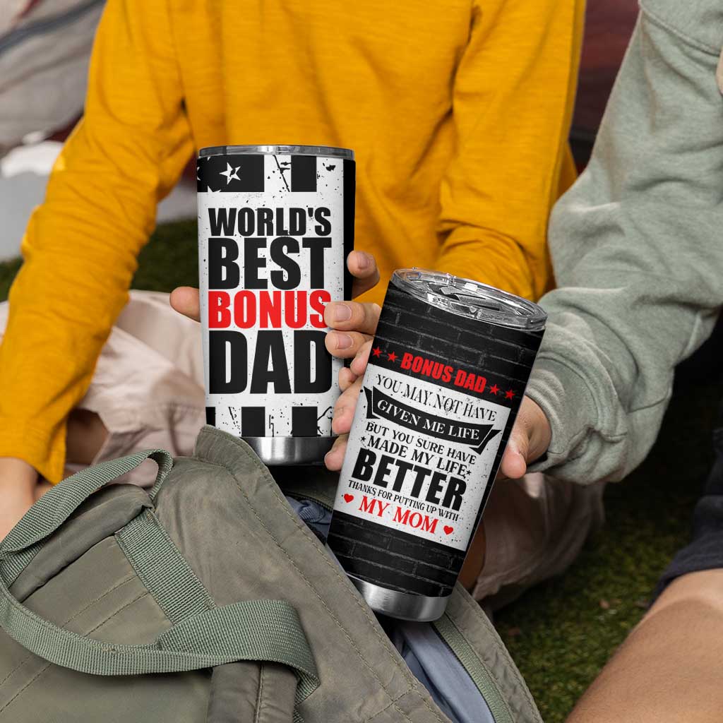 Fathers Day Gift For Bonus Dad Tumbler Cup Birthday Gifts For Step Dad From Daughter Son Kids US Flag