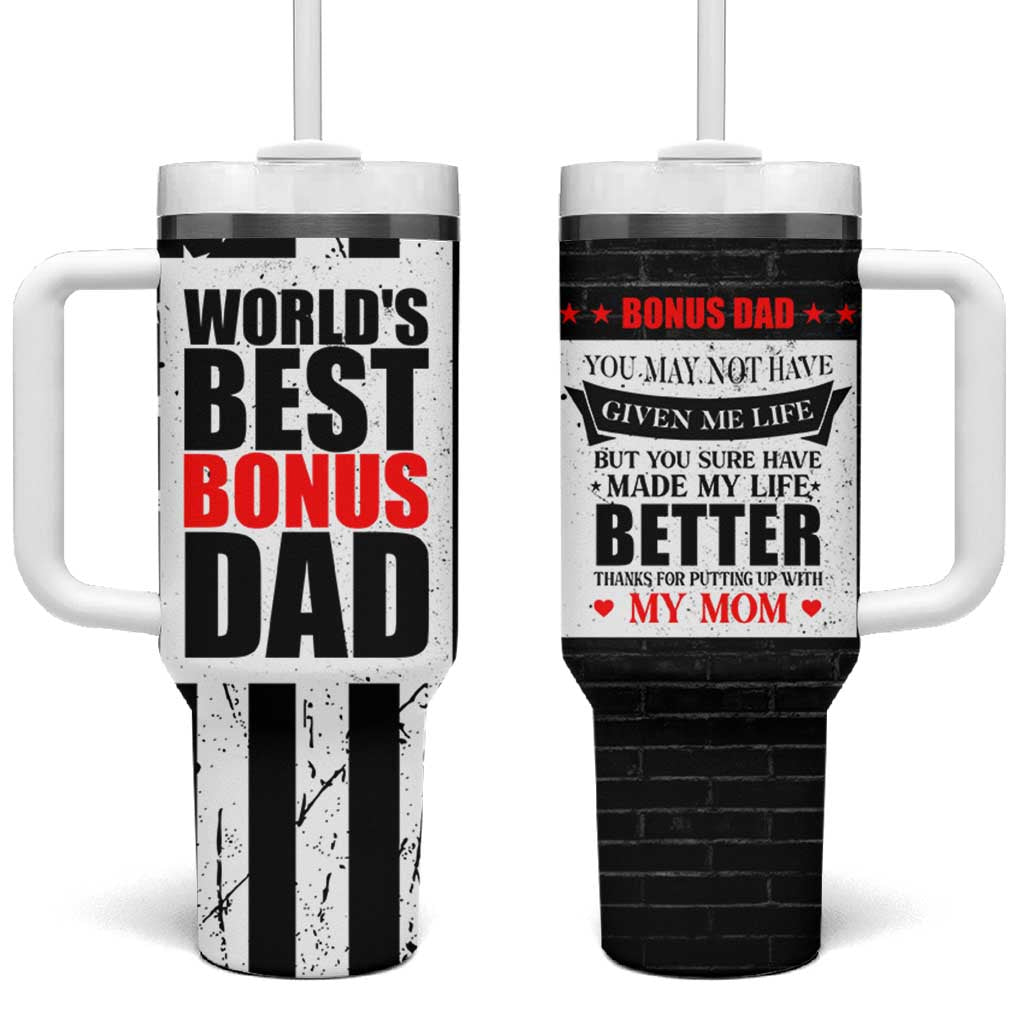 Fathers Day Gift For Bonus Dad Tumbler With Handle Birthday Gifts For Step Dad From Daughter Son Kids US Flag