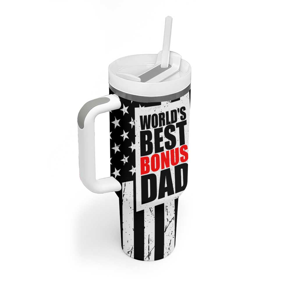 Fathers Day Gift For Bonus Dad Tumbler With Handle Birthday Gifts For Step Dad From Daughter Son Kids US Flag