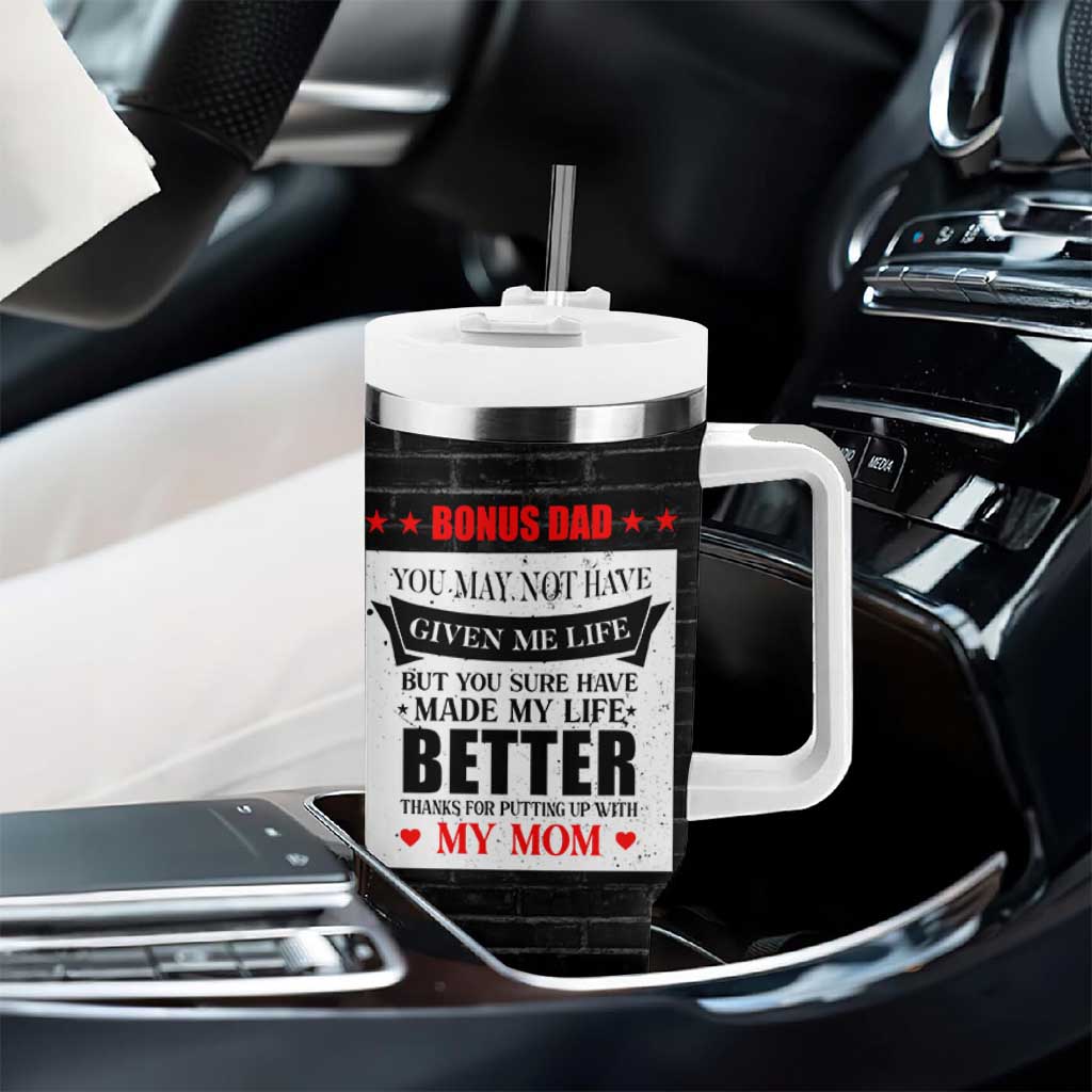 Fathers Day Gift For Bonus Dad Tumbler With Handle Birthday Gifts For Step Dad From Daughter Son Kids US Flag