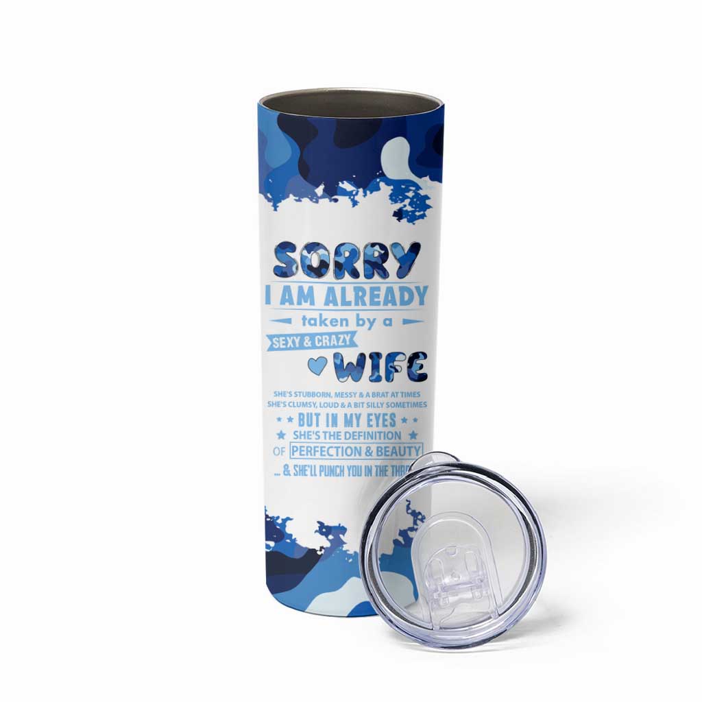 Husband Gift Skinny Tumbler Funny Anniversary Wedding, Christmas, Valentines Day, Birthday Gifts for Him Blue Camo Camouflage - Wonder Print Shop