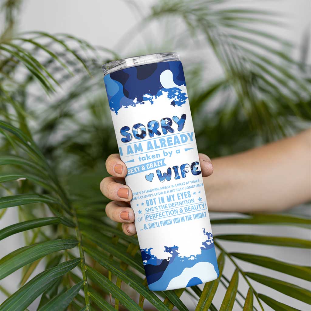 Husband Gift Skinny Tumbler Funny Anniversary Wedding, Christmas, Valentines Day, Birthday Gifts for Him Blue Camo Camouflage - Wonder Print Shop