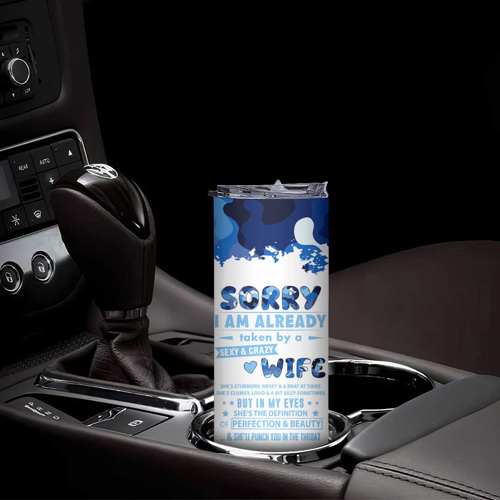 Husband Gift Skinny Tumbler Funny Anniversary Wedding, Christmas, Valentines Day, Birthday Gifts for Him Blue Camo Camouflage - Wonder Print Shop