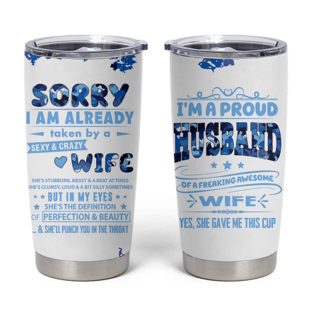 Husband Gift Tumbler Cup Funny Anniversary Wedding, Christmas, Valentines Day, Birthday Gifts for Him Blue Camo Camouflage - Wonder Print Shop
