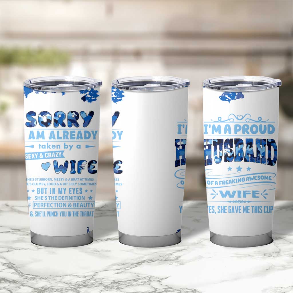 Husband Gift Tumbler Cup Funny Anniversary Wedding, Christmas, Valentines Day, Birthday Gifts for Him Blue Camo Camouflage - Wonder Print Shop