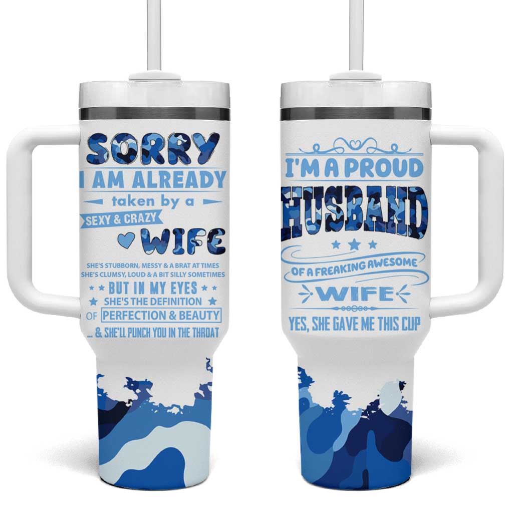 Husband Gift Tumbler With Handle Funny Anniversary Wedding, Christmas, Valentines Day, Birthday Gifts for Him Blue Camo Camouflage - Wonder Print Shop