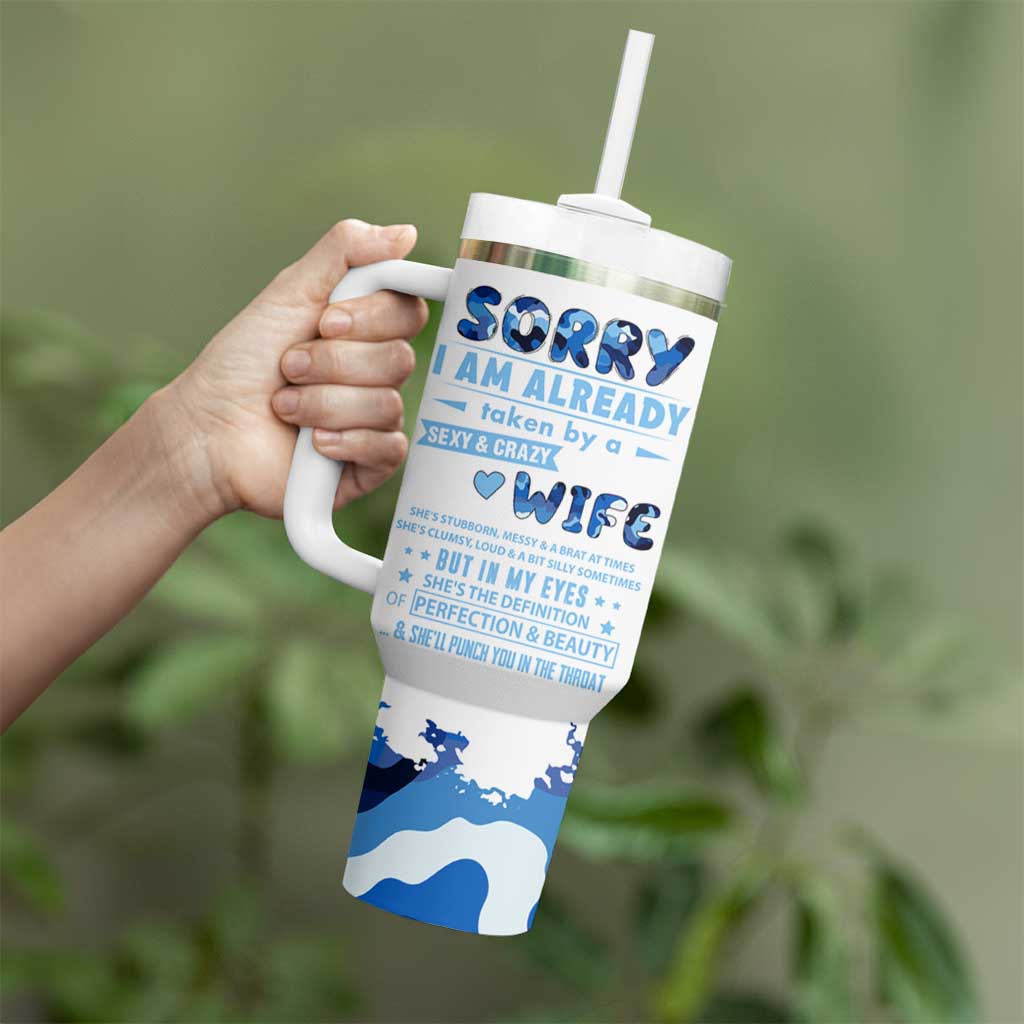 Husband Gift Tumbler With Handle Funny Anniversary Wedding, Christmas, Valentines Day, Birthday Gifts for Him Blue Camo Camouflage - Wonder Print Shop