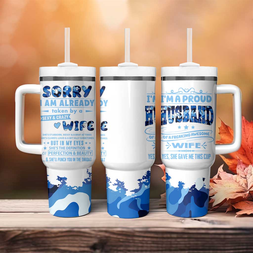 Husband Gift Tumbler With Handle Funny Anniversary Wedding, Christmas, Valentines Day, Birthday Gifts for Him Blue Camo Camouflage - Wonder Print Shop