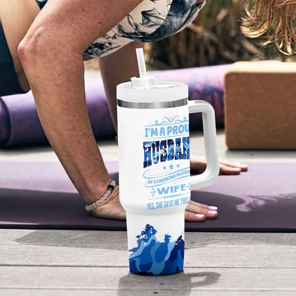 Husband Gift Tumbler With Handle Funny Anniversary Wedding, Christmas, Valentines Day, Birthday Gifts for Him Blue Camo Camouflage - Wonder Print Shop