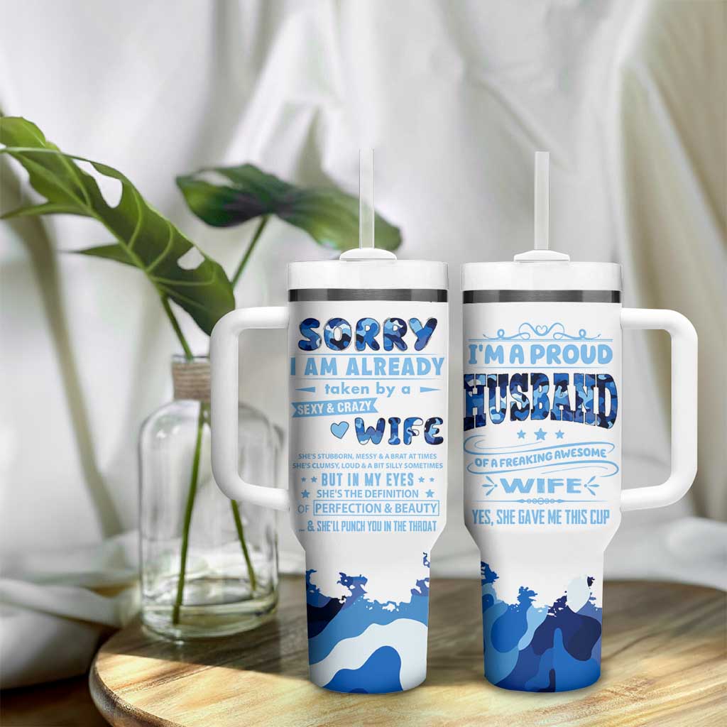 Husband Gift Tumbler With Handle Funny Anniversary Wedding, Christmas, Valentines Day, Birthday Gifts for Him Blue Camo Camouflage - Wonder Print Shop