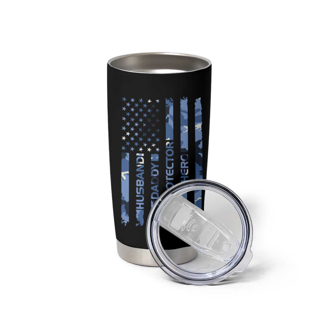 Christmas Gifts for Dad Tumbler Cup Husband Daddy Protector Hero Fathers Day Camo American Flag - Wonder Print Shop