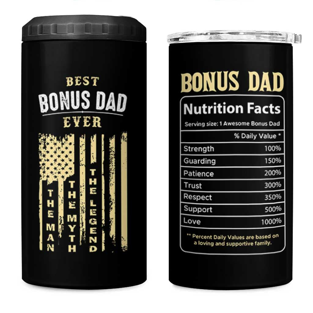 Best Bonus Dad Ever 4 in 1 Can Cooler Tumbler Funny Step Dad American Flag Fathers Day