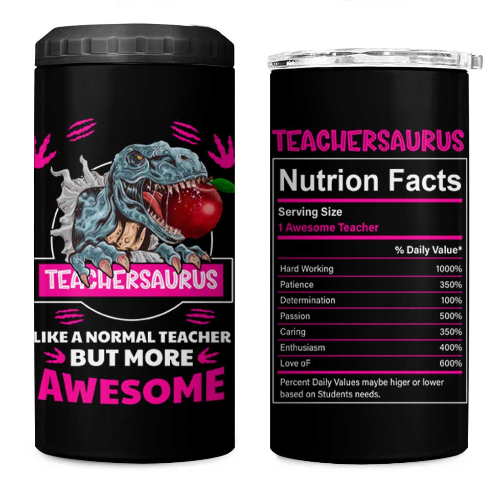 Funny Dinosaur Teacher 4 in 1 Can Cooler Tumbler Teachersaurus Like A Normal Teacher But More Awesome - Wonder Print Shop