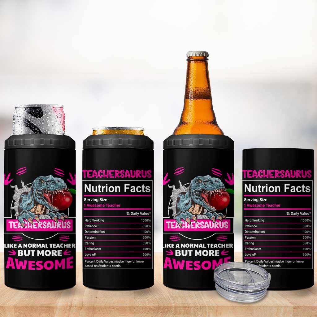 Funny Dinosaur Teacher 4 in 1 Can Cooler Tumbler Teachersaurus Like A Normal Teacher But More Awesome - Wonder Print Shop
