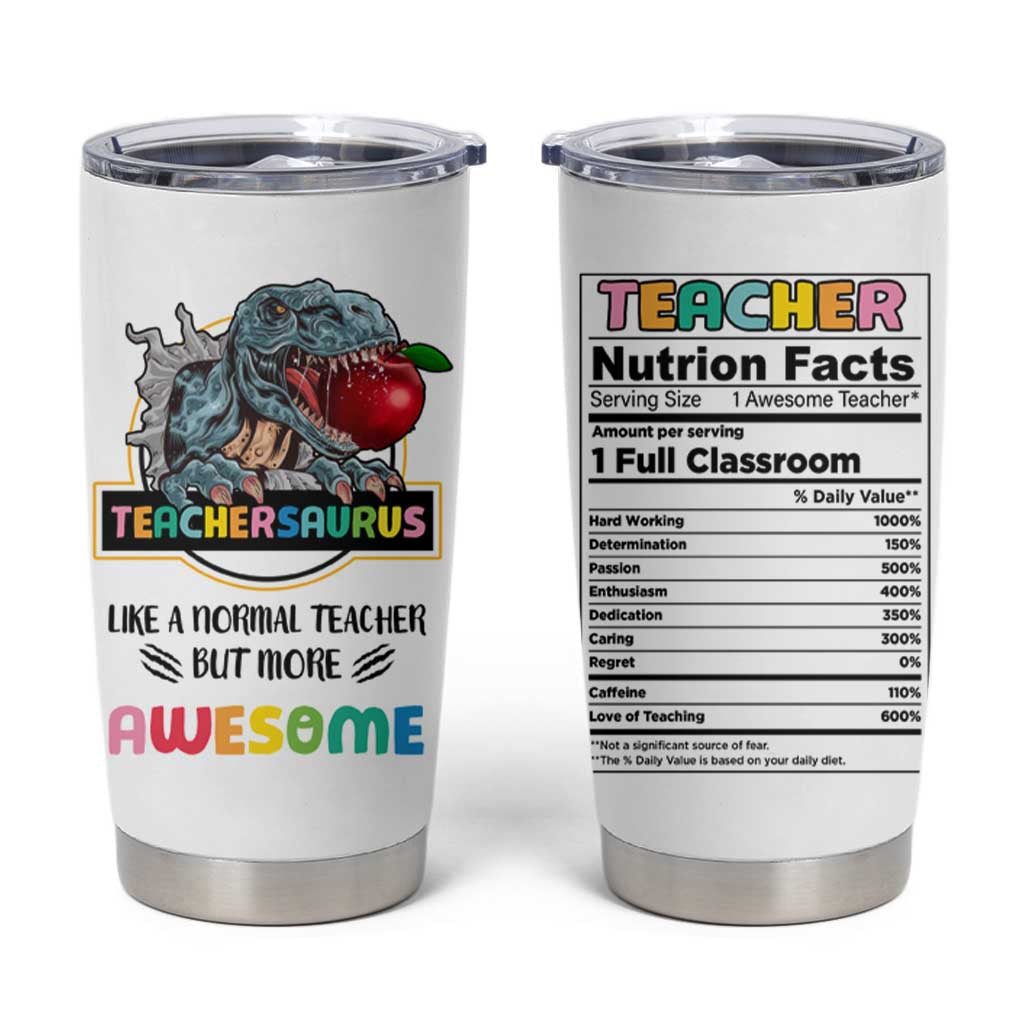 Teacher Dinosaur Back to School Tumbler Cup Teachersaurus Like A Normal Teacher But More Awesome - Wonder Print Shop