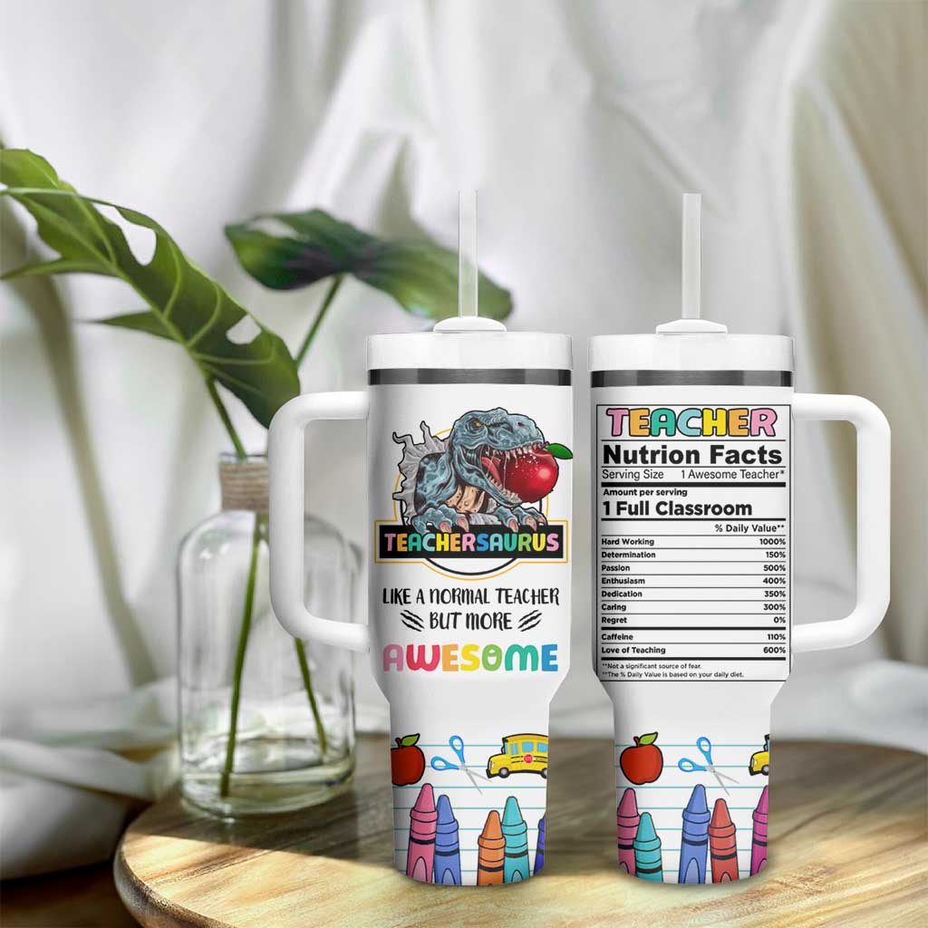 Teacher Dinosaur Back to School Tumbler With Handle Teachersaurus Like A Normal Teacher But More Awesome - Wonder Print Shop