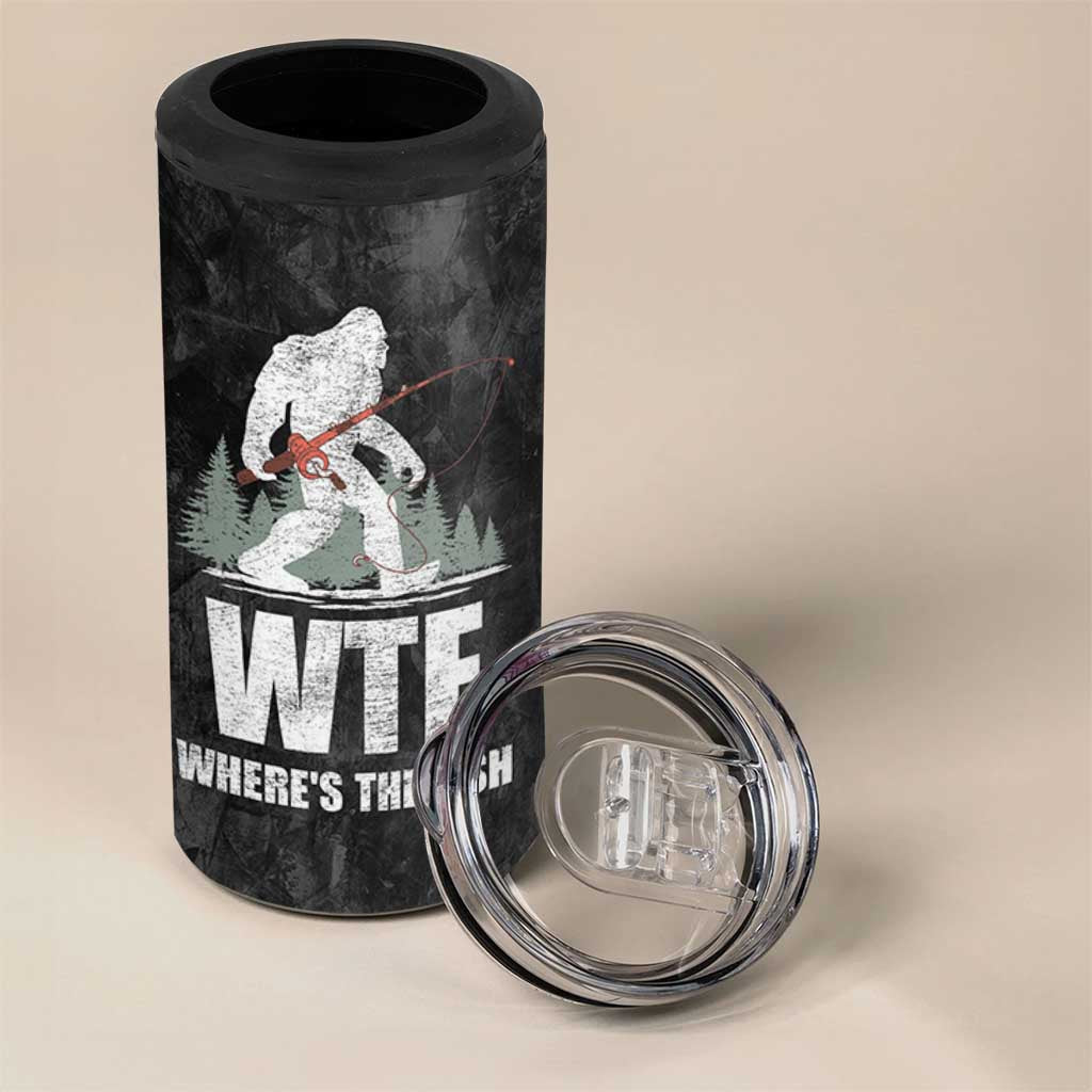 WTF Wheres The Fish 4 in 1 Can Cooler Tumbler Funny Bigfoot Fishing Gifts Fathers Day