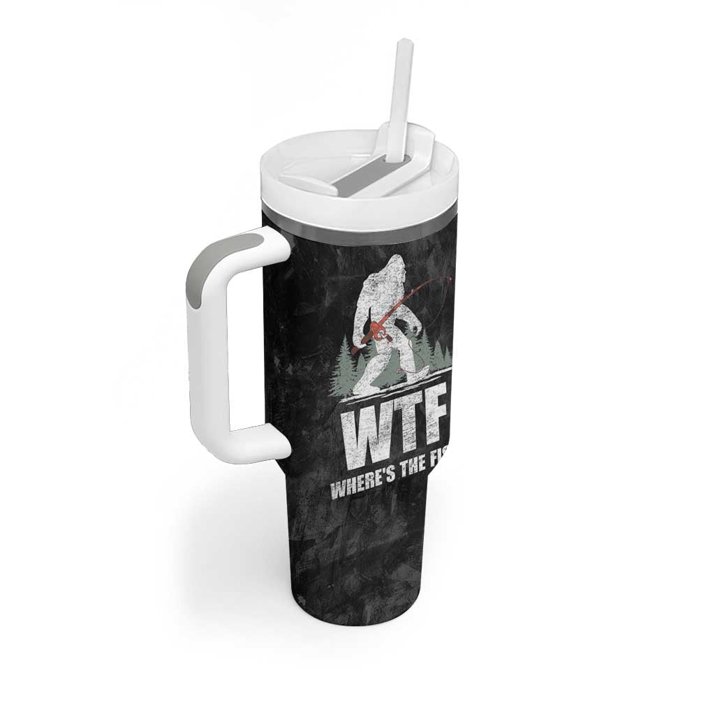 WTF Wheres The Fish Tumbler With Handle Funny Bigfoot Fishing Gifts Fathers Day