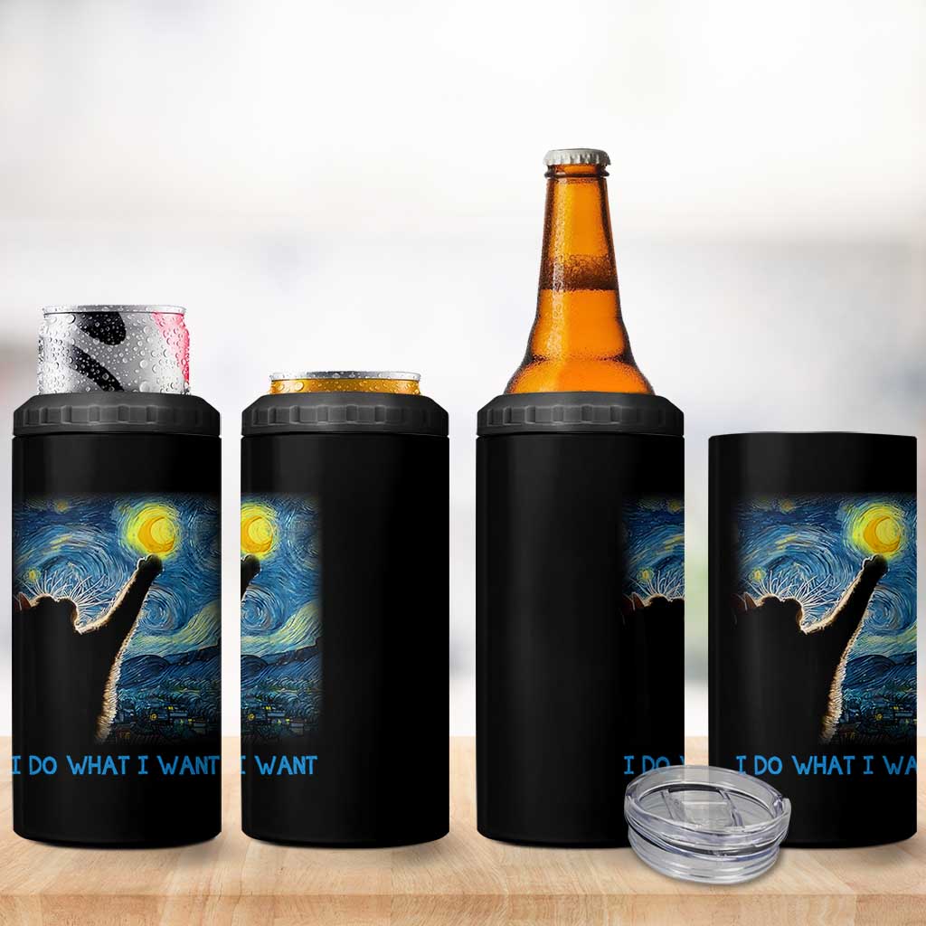 Van Gogh Cat 4 in 1 Can Cooler Tumbler I Do What I Want Funny Cat Lover Starry Night