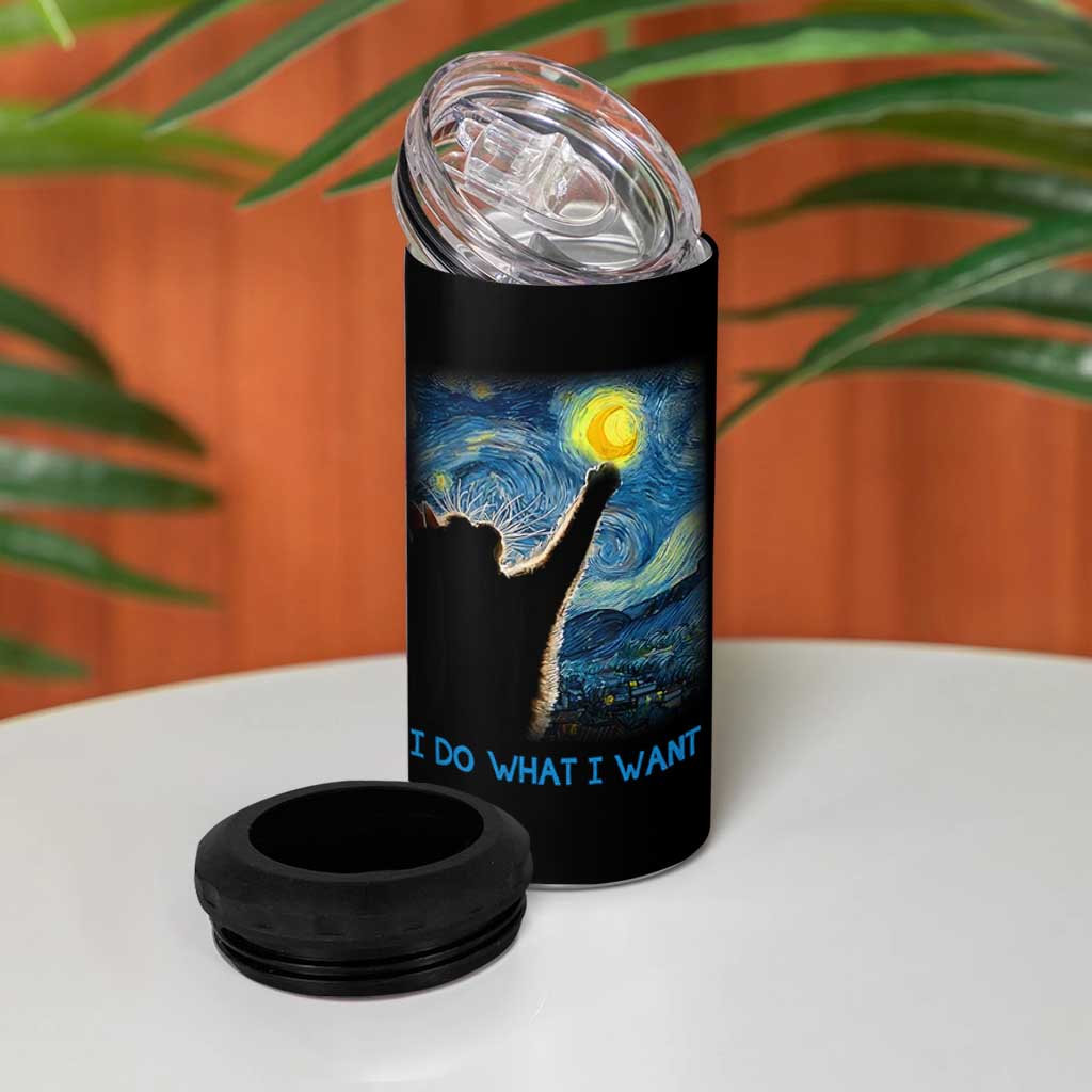 Van Gogh Cat 4 in 1 Can Cooler Tumbler I Do What I Want Funny Cat Lover Starry Night
