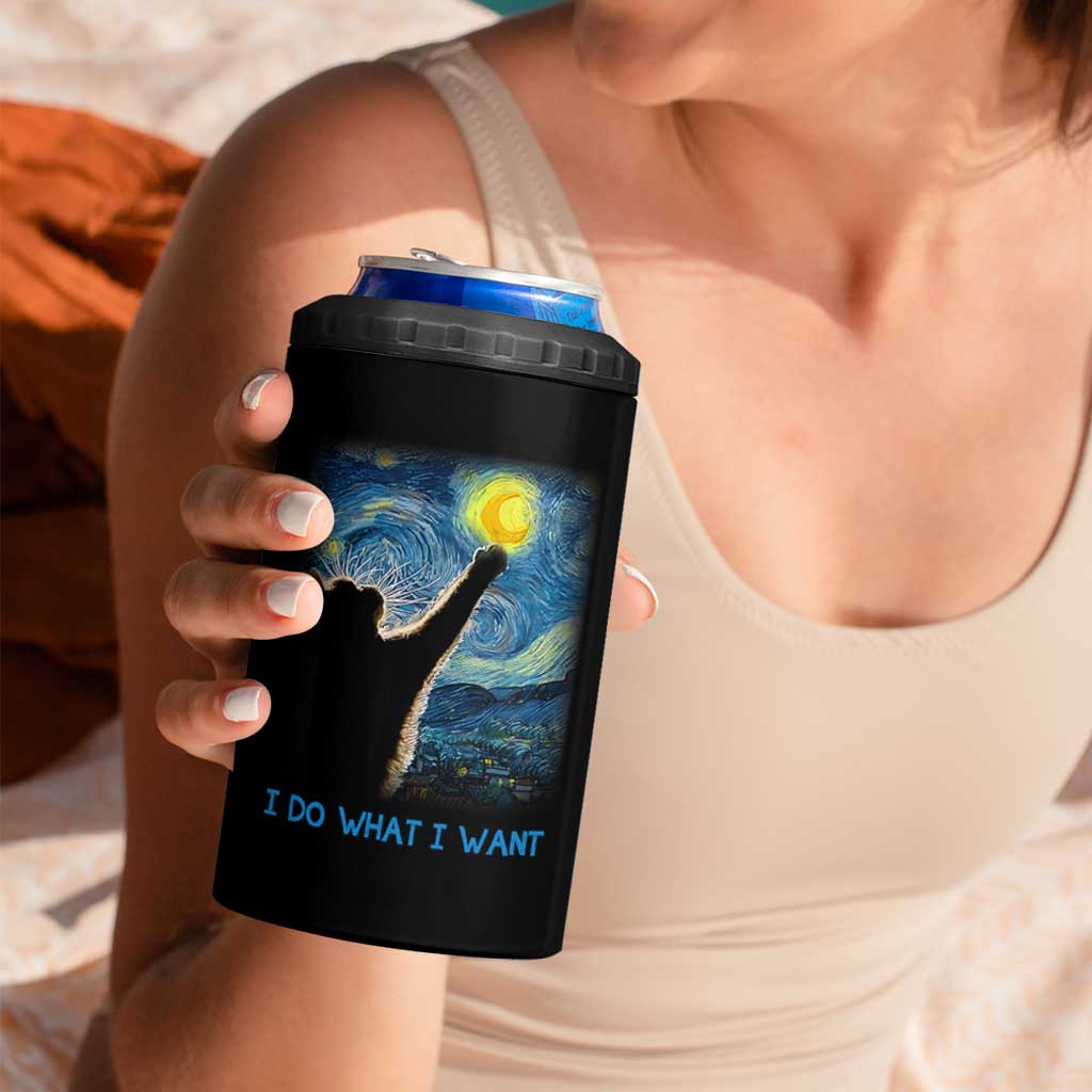 Van Gogh Cat 4 in 1 Can Cooler Tumbler I Do What I Want Funny Cat Lover Starry Night