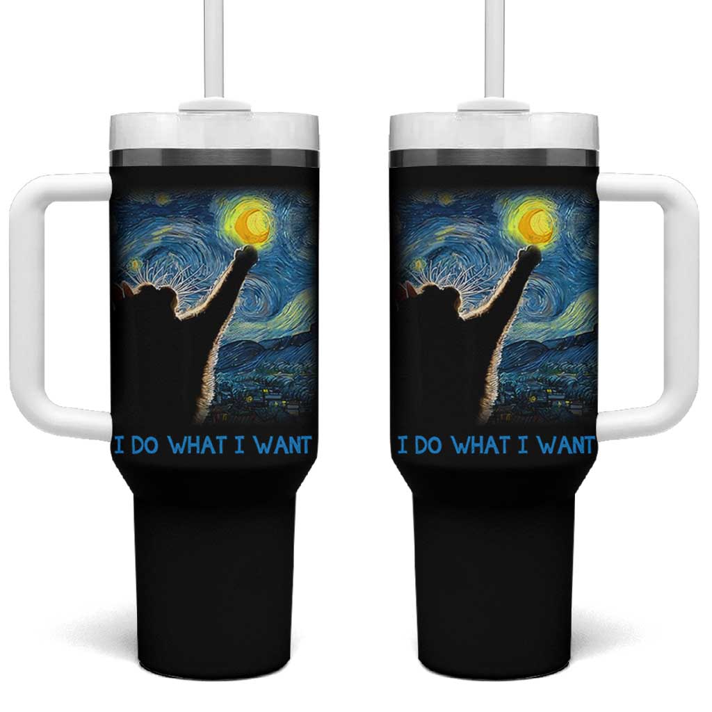 Van Gogh Cat Tumbler With Handle I Do What I Want Funny Cat Lover Starry Night