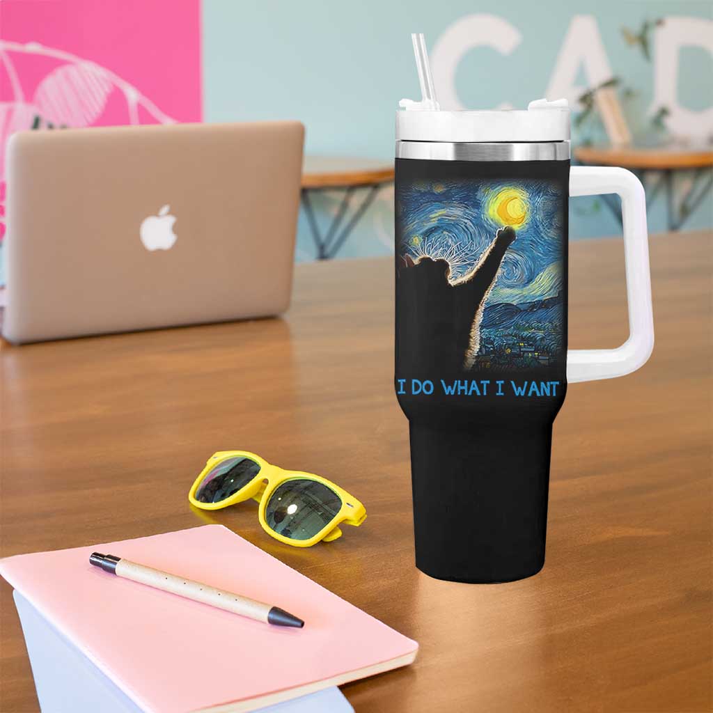 Van Gogh Cat Tumbler With Handle I Do What I Want Funny Cat Lover Starry Night