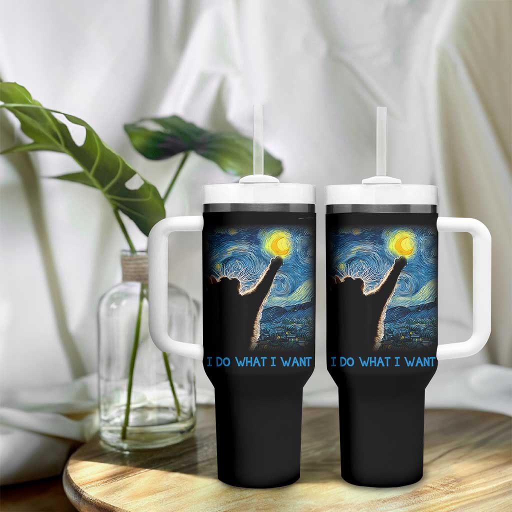 Van Gogh Cat Tumbler With Handle I Do What I Want Funny Cat Lover Starry Night