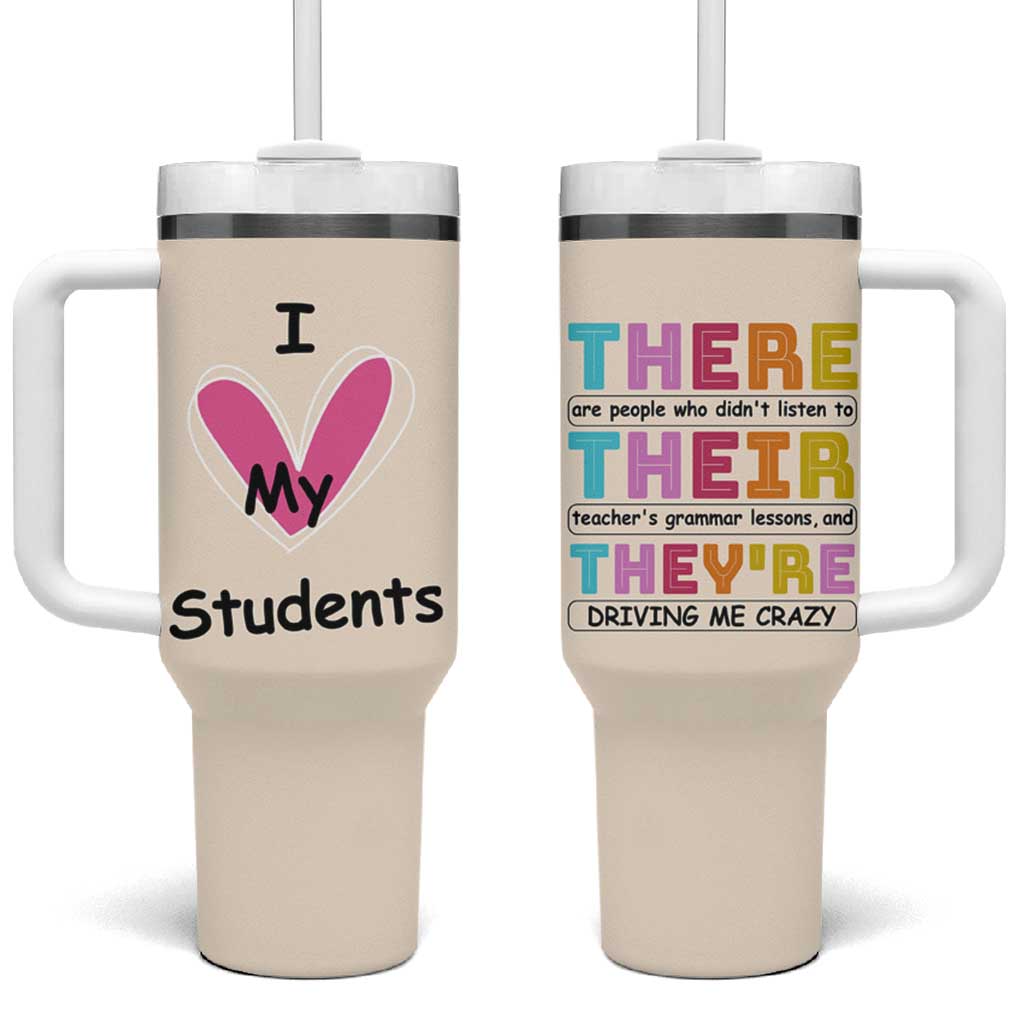 English Grammar Teacher Tumbler With Handle There Their They're Funny Humor - Wonder Print Shop