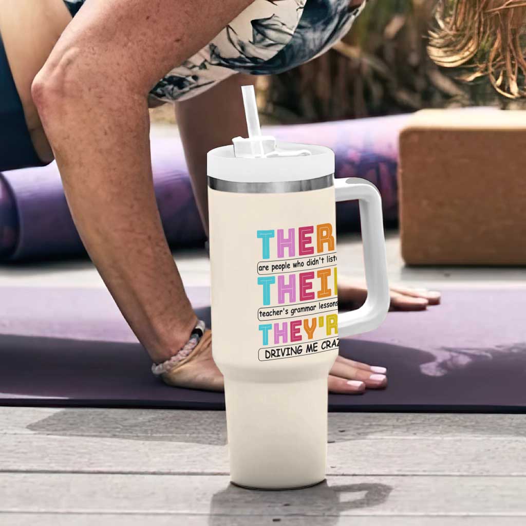 English Grammar Teacher Tumbler With Handle There Their They're Funny Humor - Wonder Print Shop