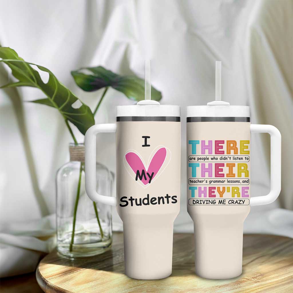 English Grammar Teacher Tumbler With Handle There Their They're Funny Humor - Wonder Print Shop