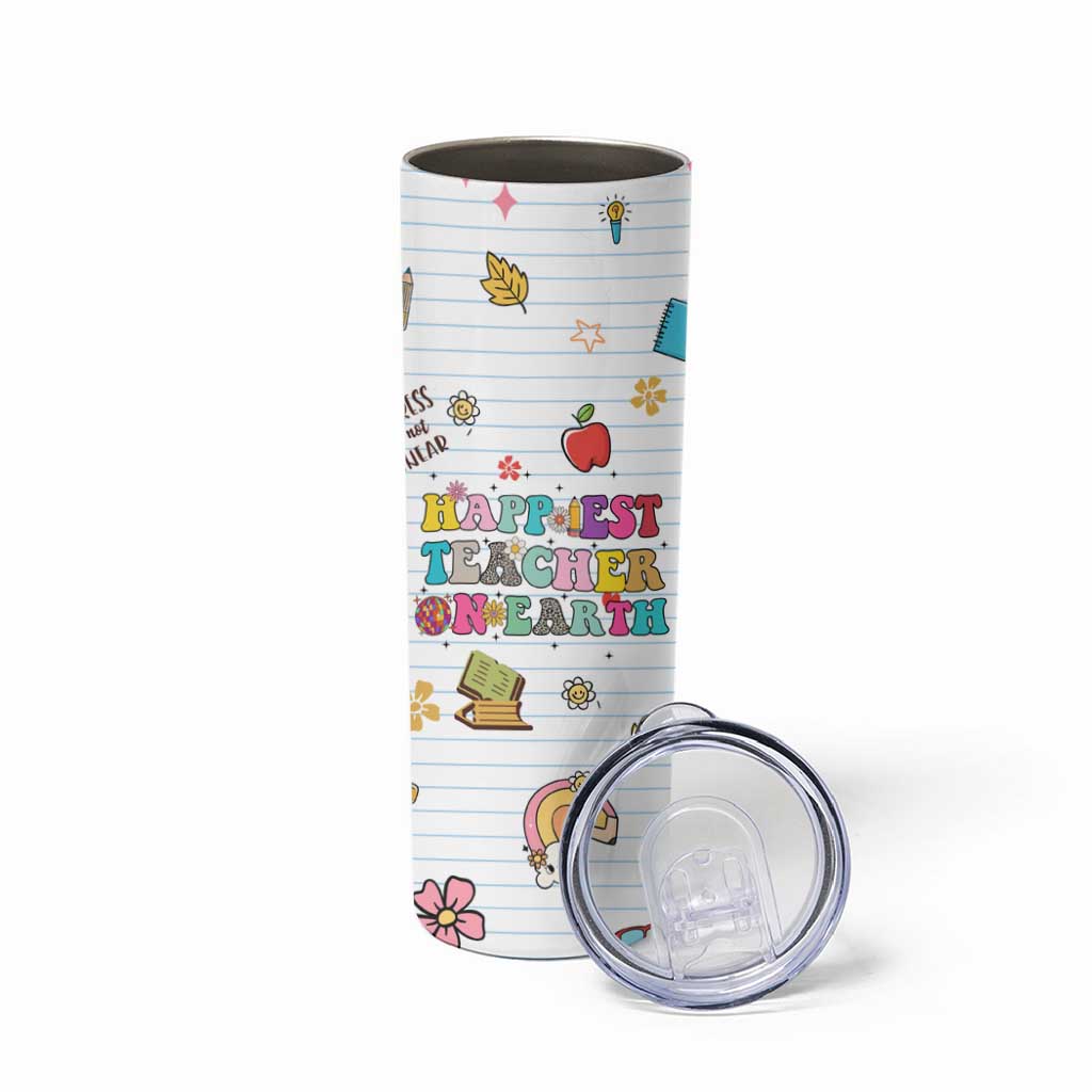 Teacher Appreciation Gifts Skinny Tumbler Happiest Teacher On Earth Retro Groovy - Wonder Print Shop