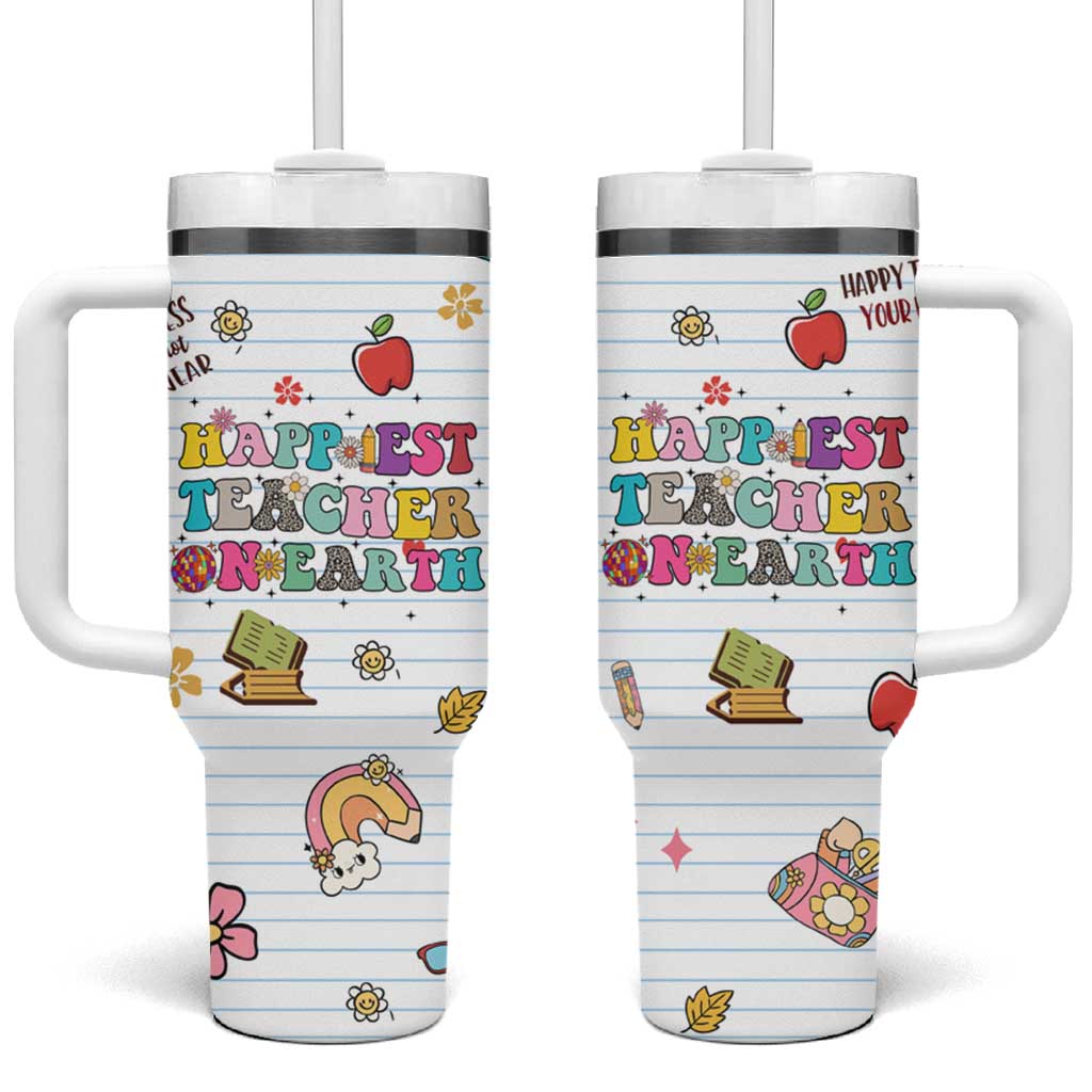 Teacher Appreciation Gifts Tumbler With Handle Happiest Teacher On Earth Retro Groovy - Wonder Print Shop