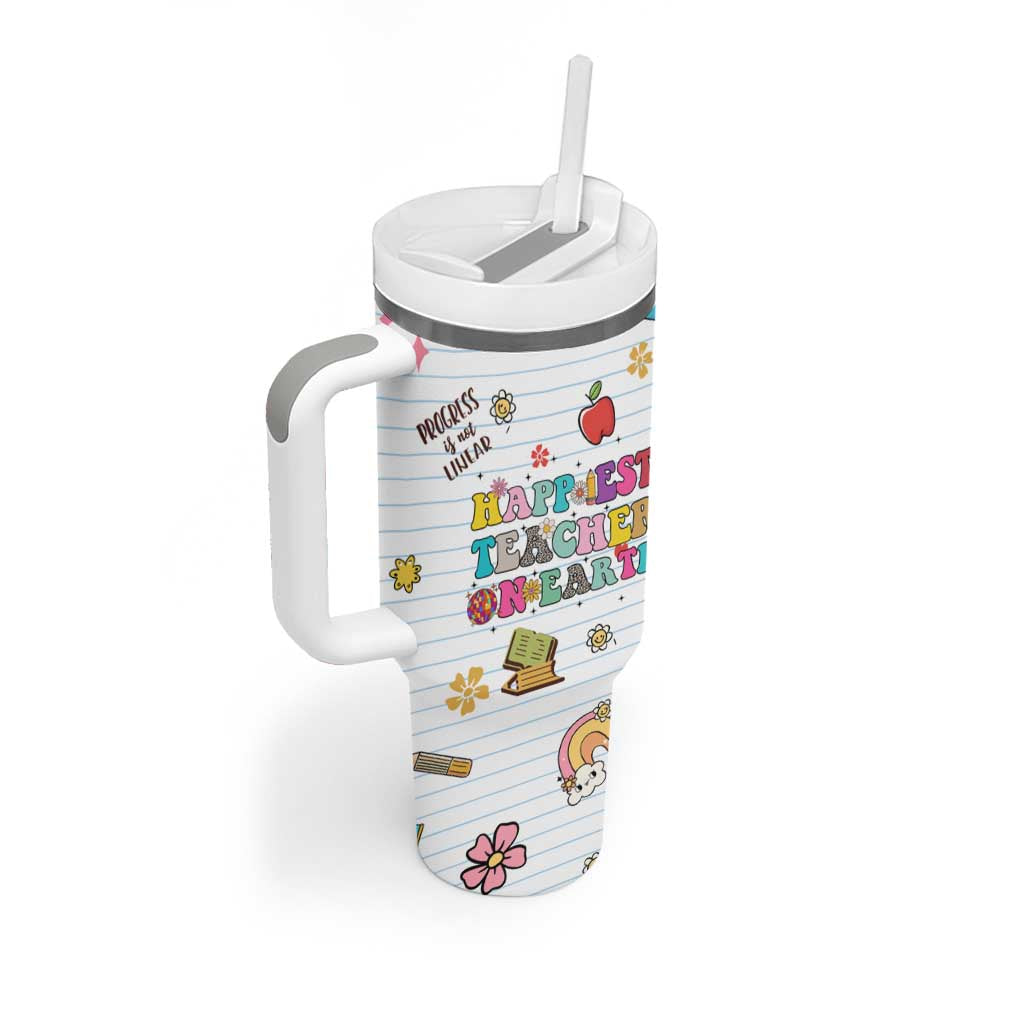Teacher Appreciation Gifts Tumbler With Handle Happiest Teacher On Earth Retro Groovy - Wonder Print Shop