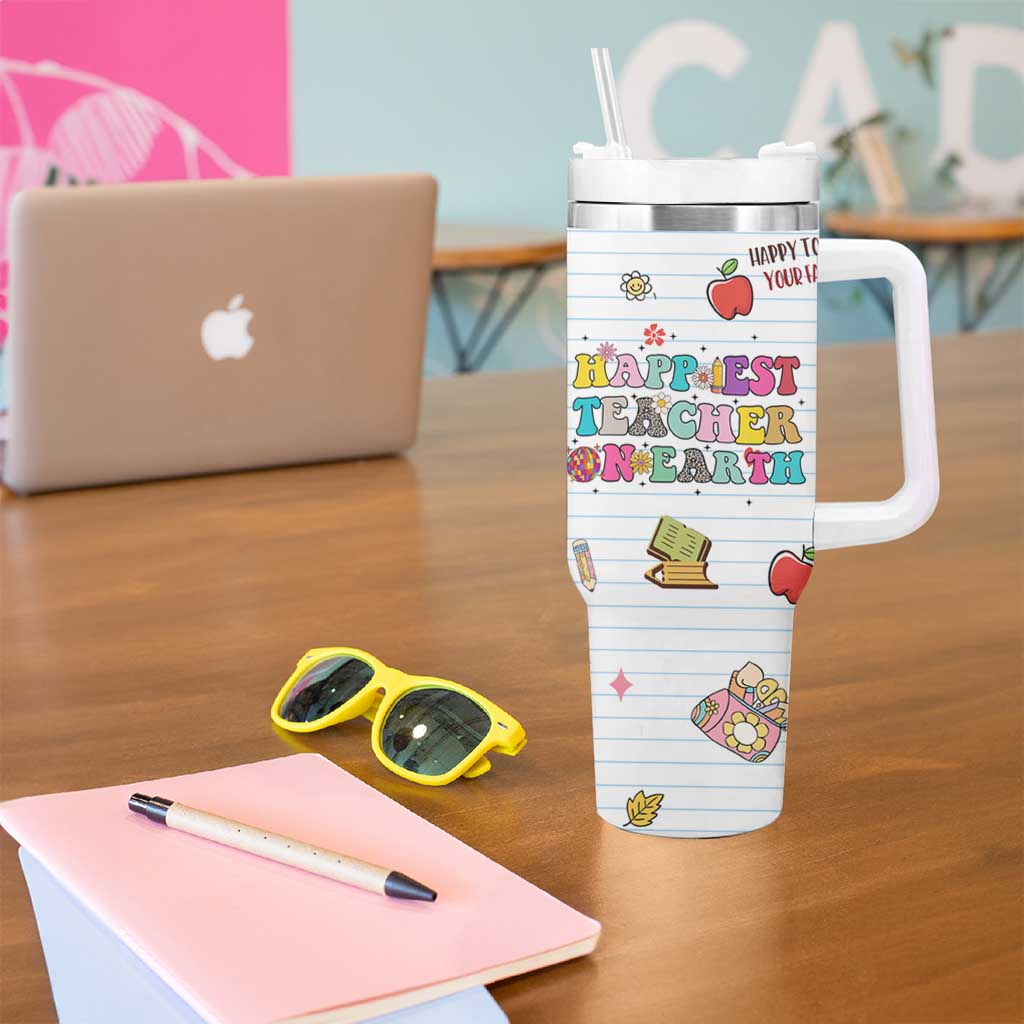 Teacher Appreciation Gifts Tumbler With Handle Happiest Teacher On Earth Retro Groovy - Wonder Print Shop