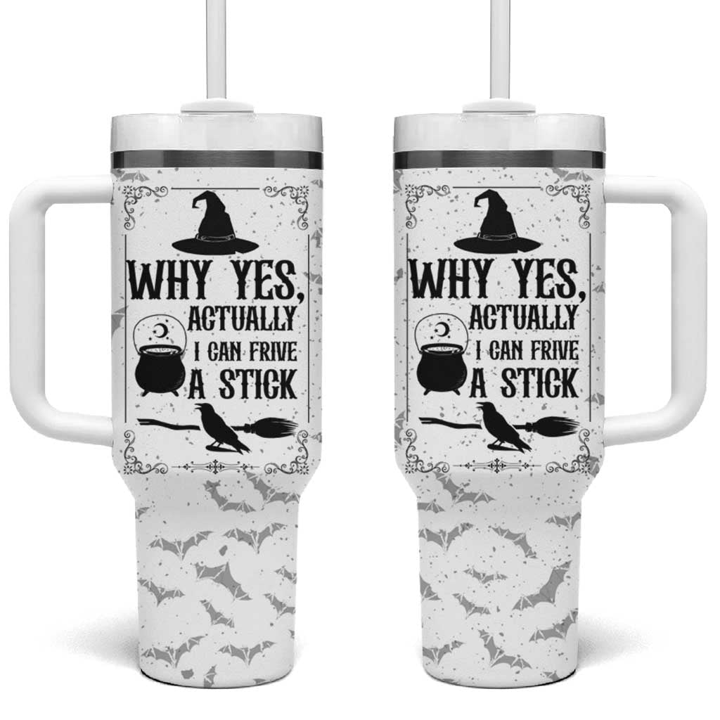 Witch Halloween Iced Coffee Tumbler With Handle Why Yes Actually I Can Drive A Stick Witch's Broom Witchy Vibes Witchcraft - Wonder Print Shop