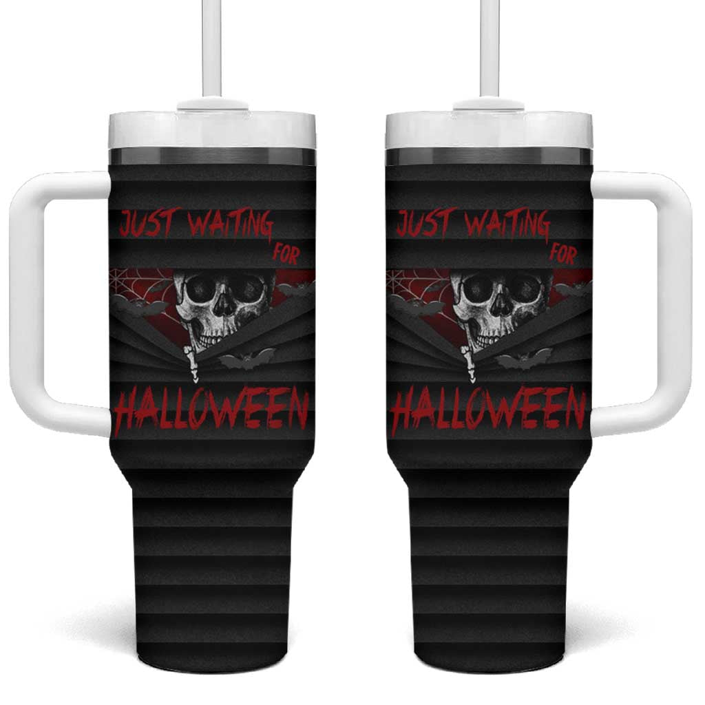 Scary Halloween Skeleton Tumbler With Handle Just Waiting for Halloween Spooky Spider Web Horror Spooky Decoration - Wonder Print Shop