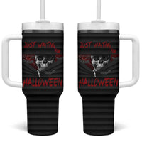 Scary Halloween Skeleton Tumbler With Handle Just Waiting for Halloween Spooky Spider Web Horror Spooky Decoration - Wonder Print Shop